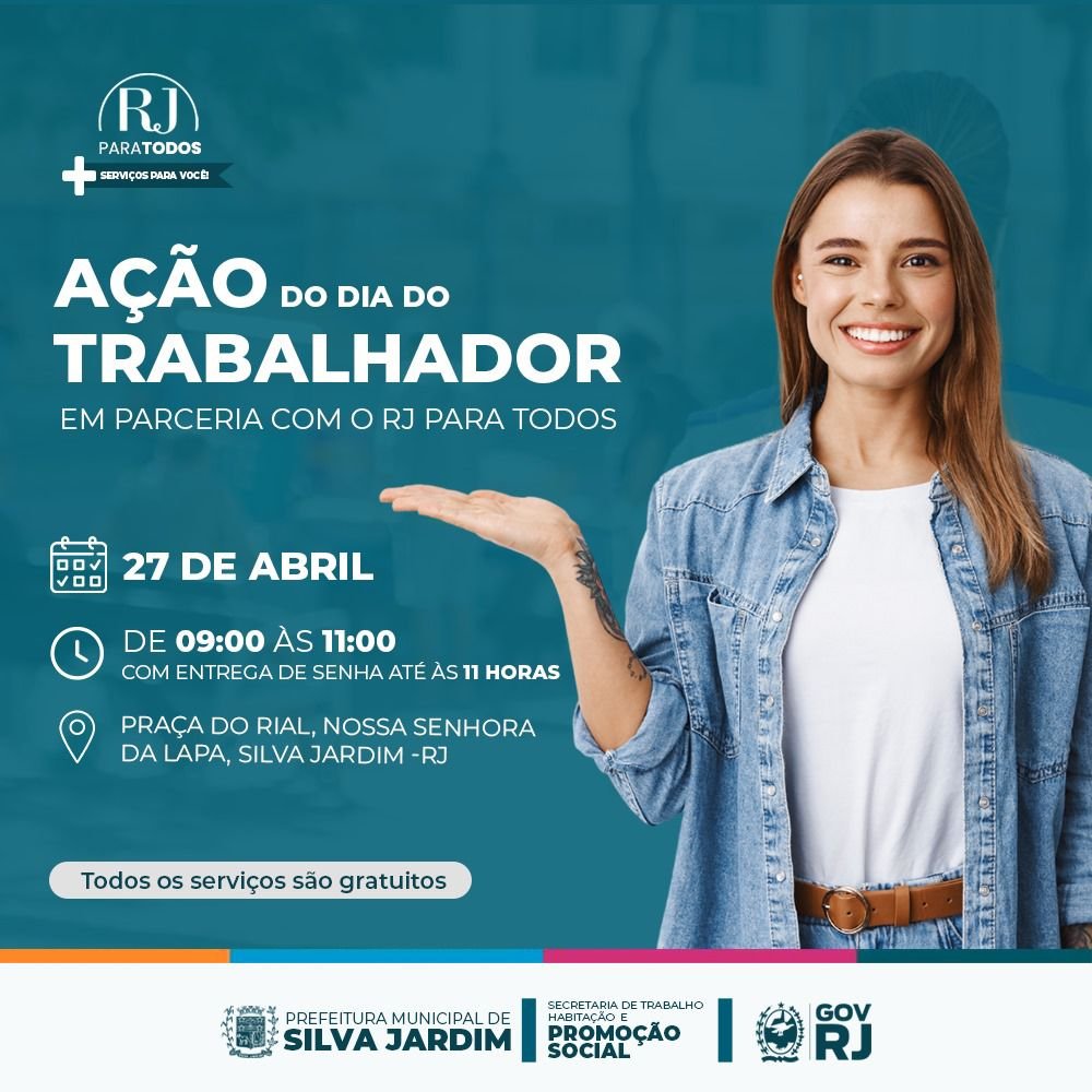Acontece neste sábado (27) em Silva Jardim, ação pelo Dia do Trabalhador.