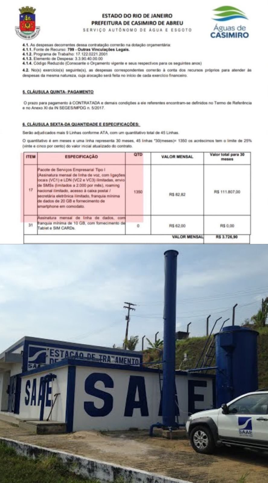 Escândalo em Casimiro de Abreu: SAAE gasta R$ 111 mil em aluguel de celulares