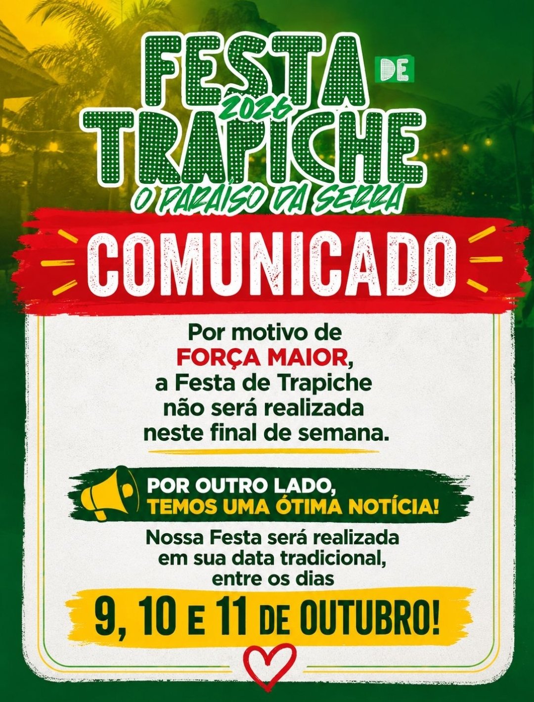 Festa do Trapiche é remarcada para outubro após adiamento por motivo de força maior